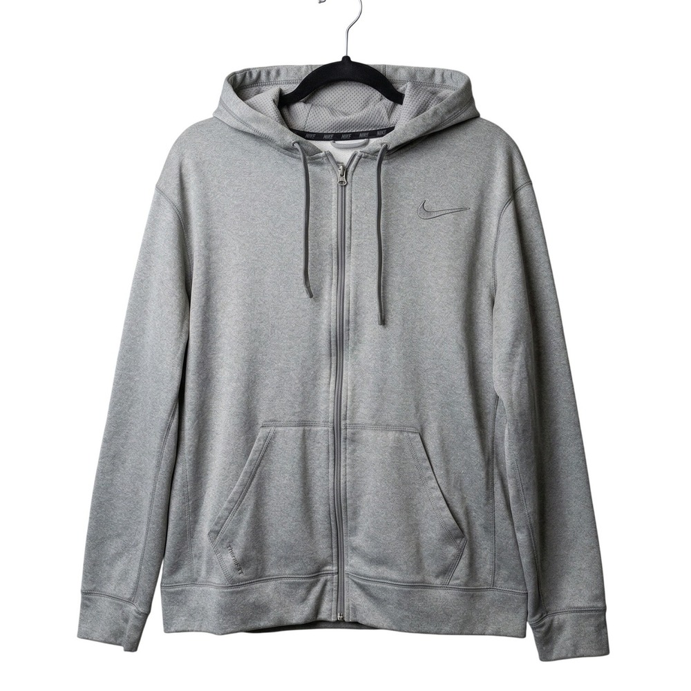 Large Grey Nike Therma-Fit Full Zip‎ Hooded Jacket Active Winter Fall
